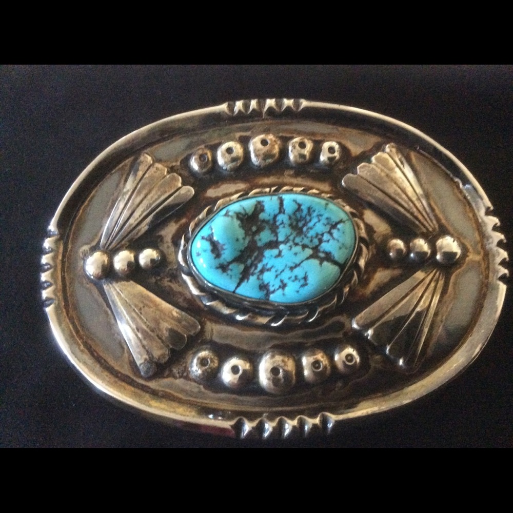 Rare vintage solid silver & Turquoise belt buckle